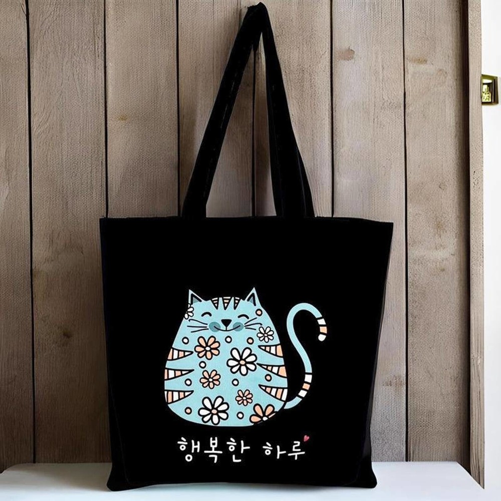KPOP Tote Bag Flannel Fabric Material Cartoon Cat Design